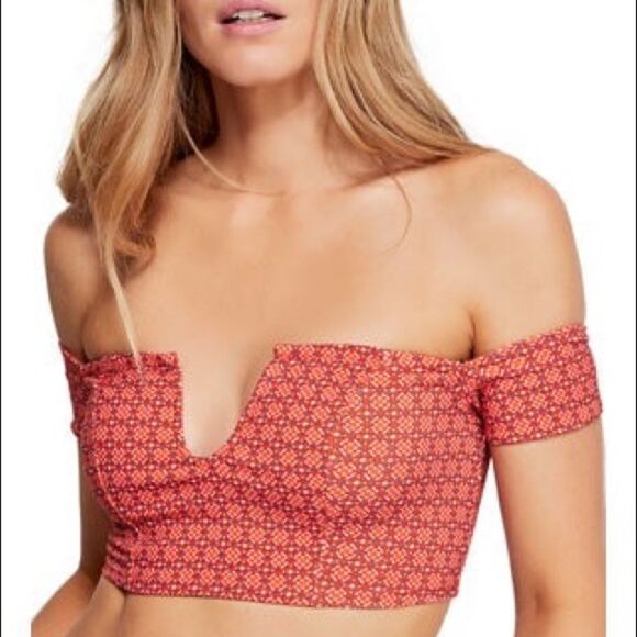 Free People Intimately Lucky Now Brami Off The Shoulder Crop Top Vermilion S - Picture 10 of 12